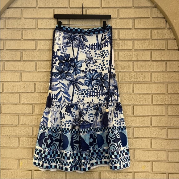 X REVOLVE House of Harlow 1960 Linen Maxi Skirt Blue Floral Size Small NWT - Picture 2 of 15